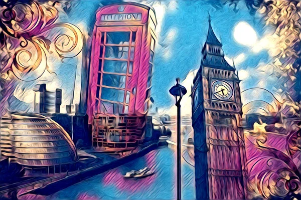 Londen Kunst Tekening Schets Illustratie Leuk Ontwerp Vintage Retro — Stockfoto