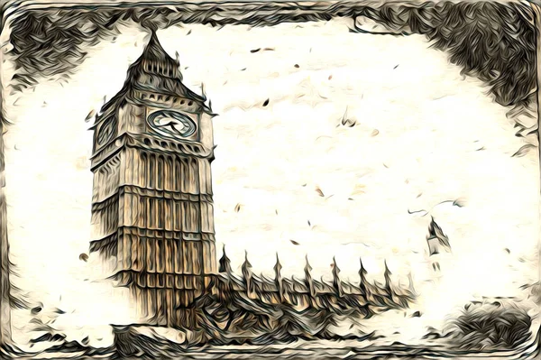 Londen Kunst Tekening Schets Illustratie Leuk Ontwerp Vintage Retro — Stockfoto