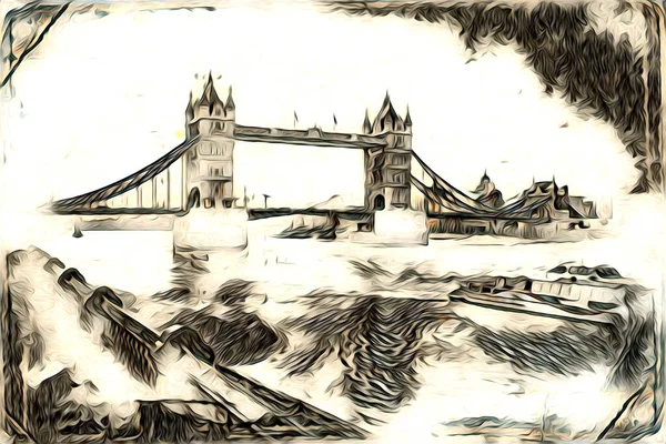 ロンドンのアートドローイングスケッチイラスト楽しいデザインヴィンテージレトロ — ストック写真
