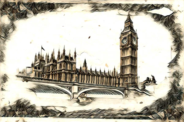 Londra Arte Disegno Schizzo Illustrazione Divertimento Design Vintage Retro — Foto Stock