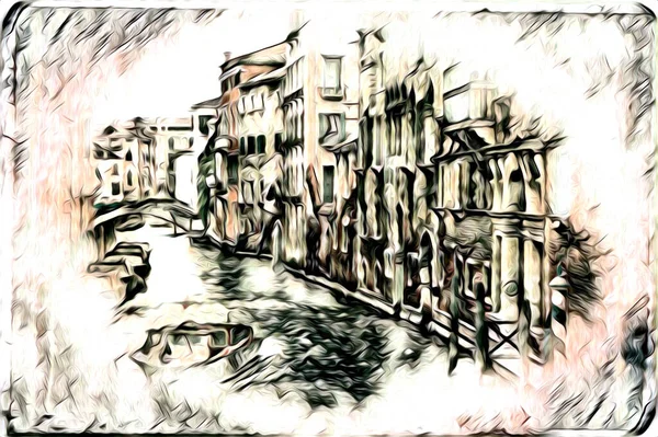 Venice Art Drawing Sketch Illustration Fun Design Vintage Retro — Stock Photo, Image