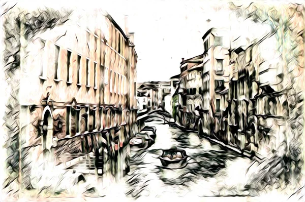 Venezia Arte Disegno Schizzo Illustrazione Divertimento Design Vintage Retro — Foto Stock