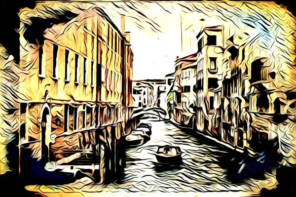 Venezia Arte Disegno Schizzo Illustrazione Divertimento Design Vintage Retro — Foto Stock