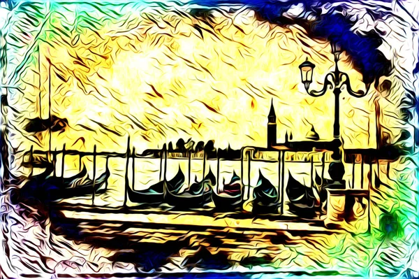 Venezia Arte Disegno Schizzo Illustrazione Divertimento Design Vintage Retro — Foto Stock