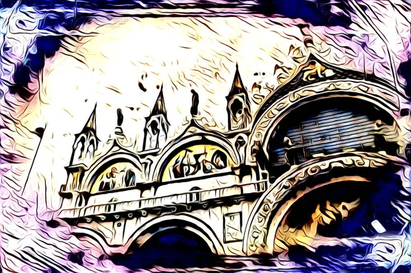 Venezia Arte Disegno Schizzo Illustrazione Divertimento Design Vintage Retro — Foto Stock