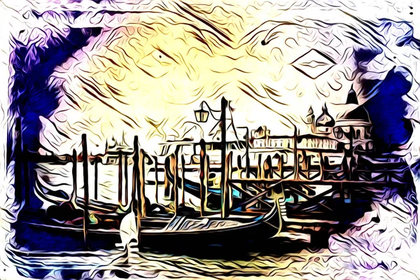 Veneza Arte Desenho Esboço Ilustração Divertido Design Vintage Retro — Fotografia de Stock