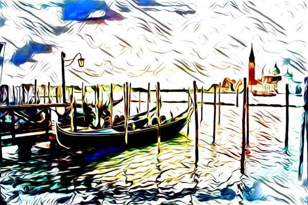 Venecia Arte Dibujo Boceto Ilustración Divertido Diseño Vintage Retro — Foto de Stock