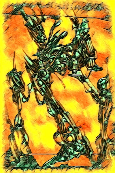 Cybernetiska Visioner Illustration Futuristiska Metallisk Science Fiction Manlig Humanoid Cyborg — Stockfoto