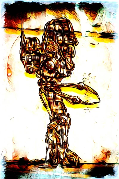 Cybernetyczne Wizje Ilustrują Futurystyczną Metalową Fantastykę Męski Humanoidalny Cyborg Wewnątrz — Zdjęcie stockowe