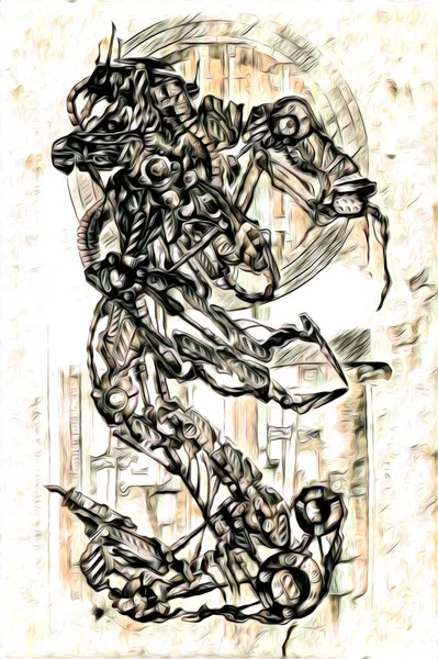 Cybernetic Visions Illustration Futuristic Metallic Science Fiction Male Humanoid Cyborg — Photo