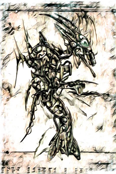 Cybernetyczne Wizje Ilustrują Futurystyczną Metalową Fantastykę Męski Humanoidalny Cyborg Wewnątrz — Zdjęcie stockowe