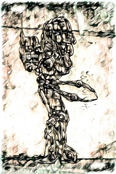 Cybernetikus Látomások Illusztrációja Futurisztikus Fémes Sci Férfi Humanoid Kiborg Jövő — Stock Fotó