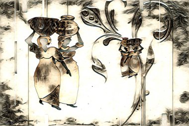 Afrikalı etnik retro vintage çizim çizimi