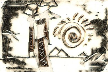 Afrikalı etnik retro vintage çizim çizimi