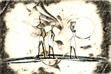 Afrikalı etnik retro vintage çizim çizimi