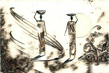 Afrikalı etnik retro vintage çizim çizimi