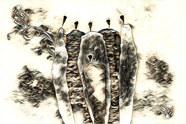 Afrikalı etnik retro vintage çizim çizimi