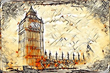 Londra sanat tasarımı çizimi çizimi eğlenceli tasarım antika retro