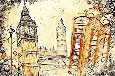 Londra sanat tasarımı çizimi çizimi eğlenceli tasarım antika retro