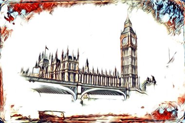 Londra sanat tasarımı çizimi çizimi eğlenceli tasarım antika retro