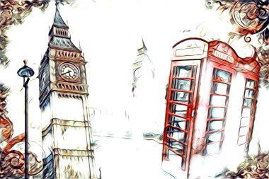 Londra sanat tasarımı çizimi çizimi eğlenceli tasarım antika retro