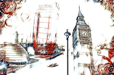 Londra sanat tasarımı çizimi çizimi eğlenceli tasarım antika retro