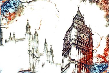 Londra sanat tasarımı çizimi çizimi eğlenceli tasarım antika retro