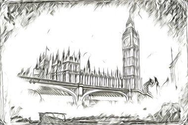 Londra sanat tasarımı çizimi çizimi eğlenceli tasarım antika retro