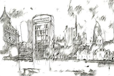 Londra sanat tasarımı çizimi çizimi eğlenceli tasarım antika retro