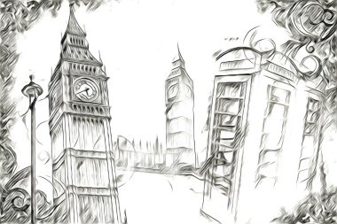 Londra sanat tasarımı çizimi çizimi eğlenceli tasarım antika retro
