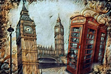 Londra sanat tasarımı çizimi çizimi eğlenceli tasarım antika retro