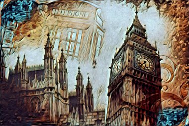 Londra sanat tasarımı çizimi çizimi eğlenceli tasarım antika retro