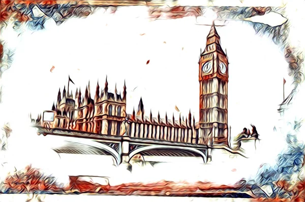 London Art Drawing Illustrch Fun Design Vintage Retro — стокове фото