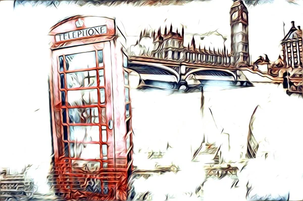 Londyn Sztuka Rysunek Szkic Ilustracja Zabawa Design Vintage Retro — Zdjęcie stockowe