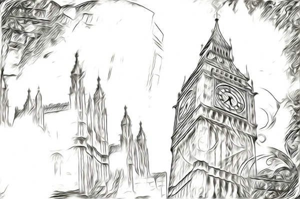 Londra Arte Disegno Schizzo Illustrazione Divertimento Design Vintage Retro — Foto Stock