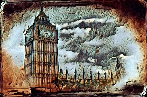 Λονδίνο Τέχνη Σχέδιο Σκίτσο Εικονογράφηση Διασκεδαστικό Σχεδιασμό Ρετρό Ρετρό — Φωτογραφία Αρχείου