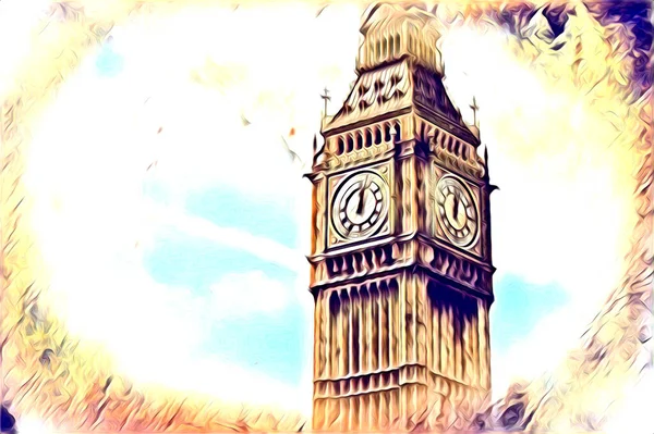 Londra Arte Disegno Schizzo Illustrazione Divertimento Design Vintage Retro — Foto Stock