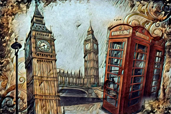 Londra Arte Disegno Schizzo Illustrazione Divertimento Design Vintage Retro — Foto Stock