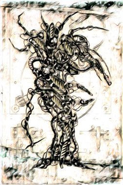 Sibernetik imgelemler gelecekteki dünyada gelecekteki metalik bilim kurgu erkek insansı sayborgun resimleridir.