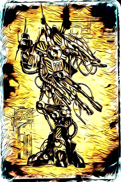 Cybernetic Visions Illustration Futuristic Metallic Science Fiction Male Humanoid Cyborg — Stock Photo, Image