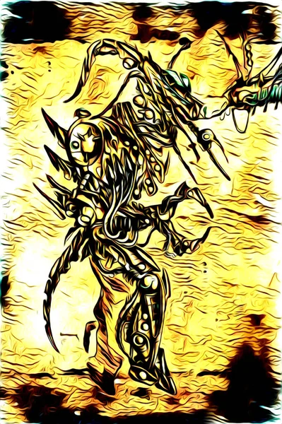 Cybernetic Visions Illustration Futuristic Metallic Science Fiction Male Humanoid Cyborg — Photo