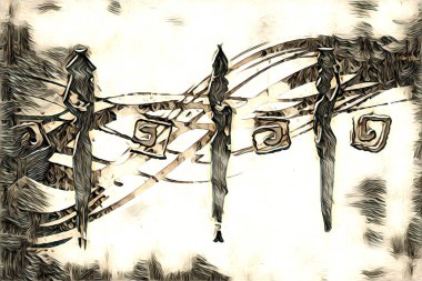 Afrikalı etnik retro vintage çizim çizimi