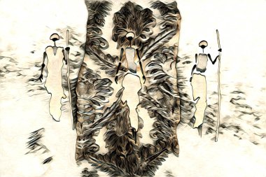 Afrikalı etnik retro vintage çizim çizimi