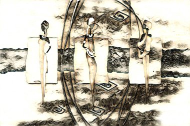 Afrikalı etnik retro vintage çizim çizimi