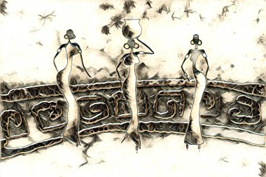 Afrikalı etnik retro vintage çizim çizimi