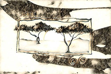 Afrikalı etnik retro vintage çizim çizimi