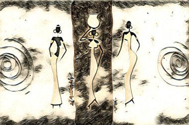 Afrikalı etnik retro vintage çizim çizimi