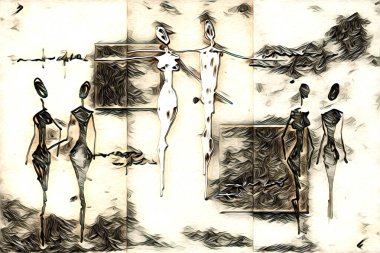 Afrikalı etnik retro vintage çizim çizimi