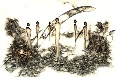 Afrikalı etnik retro vintage çizim çizimi