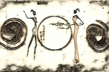 Afrikalı etnik retro vintage çizim çizimi